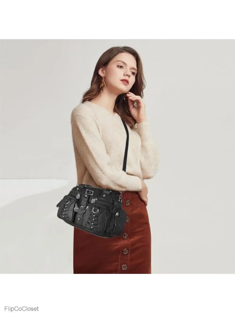 Vegan Leather Hobo Bag Crossbody Shoulder Purse Multi-Pocket